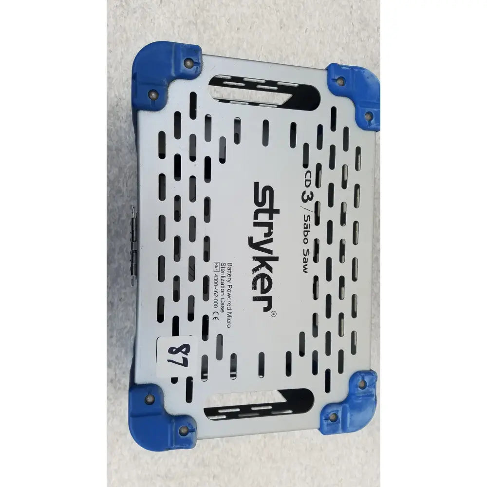 Blue and white stryker cd3 sabo saw sports medicine trauma battery power pack case with perforated design