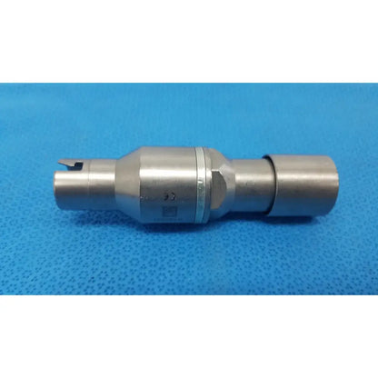 Silver metallic poweream large surgical instrument with cylindrical threaded body and notched end cap for reuse medical use
