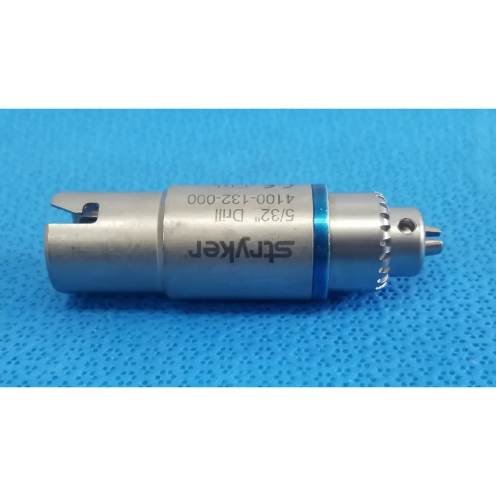 Silver stryker 5/32 inch drill bit with blue accent ring and engraved model number for reuse medical orthopedic instruments