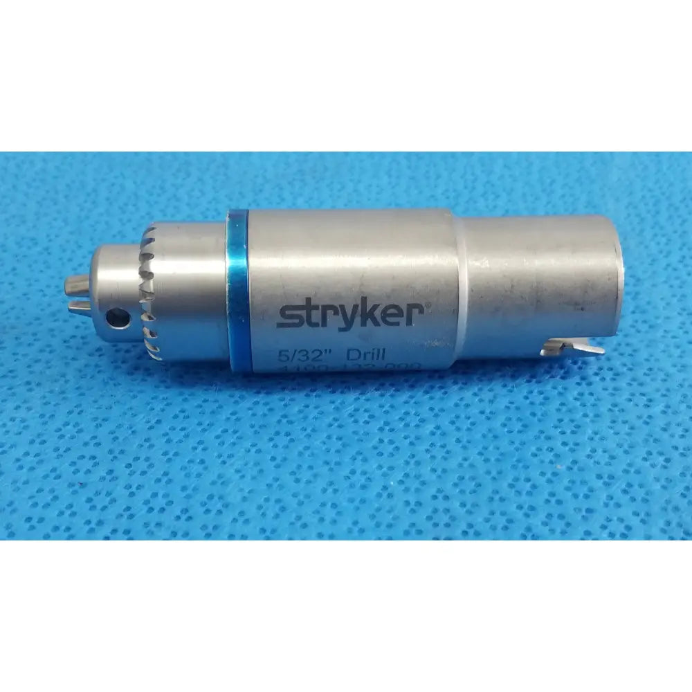 Stryker 5/32 inch surgical drill bit with metallic finish and blue accent ring for reuse medical and orthopedic instruments