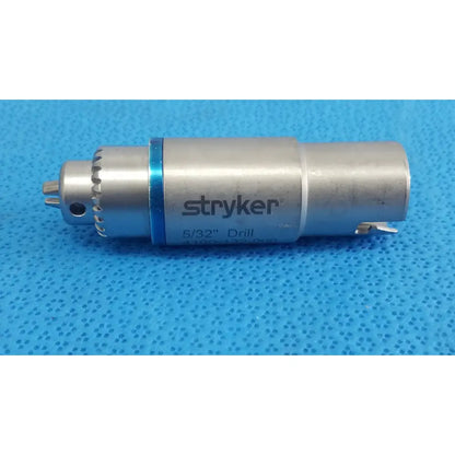 Stryker 5/32 inch surgical drill bit with metallic finish and blue accent ring for reuse medical and orthopedic instruments