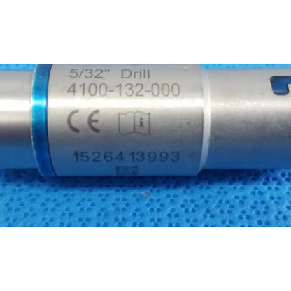 Stryker 5/32 inch silver metal drill bit with blue band and engraved markings for reuse medical orthopedic instruments