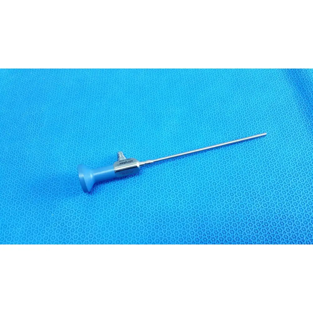 Blue-handled stryker ideal eyes 4mm autoclavable endoscope with long metallic shaft and engraved branding