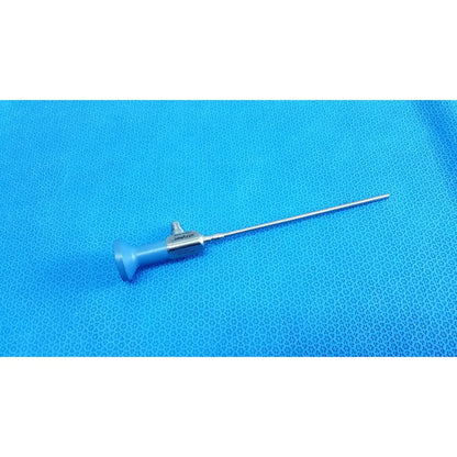 Blue-handled stryker ideal eyes 4mm autoclavable endoscope with long metallic shaft and engraved branding