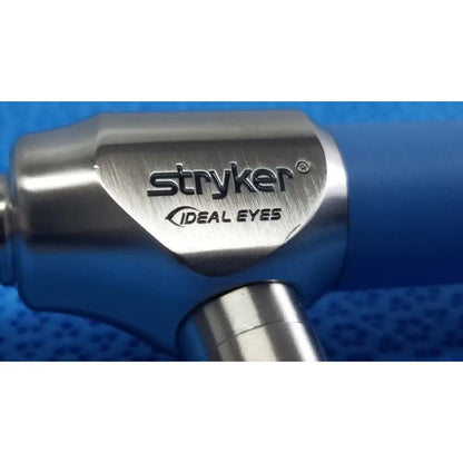 Stryker ideal eyes 10mm surgical instrument with brushed stainless steel head and blue ergonomic handle for precision use