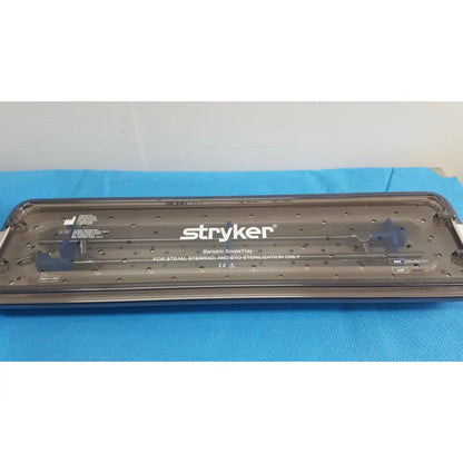 Stryker transparent plastic bariatric scope tray with perforated surface and molded handles for ideal eyes 10mm autoclavable scopes