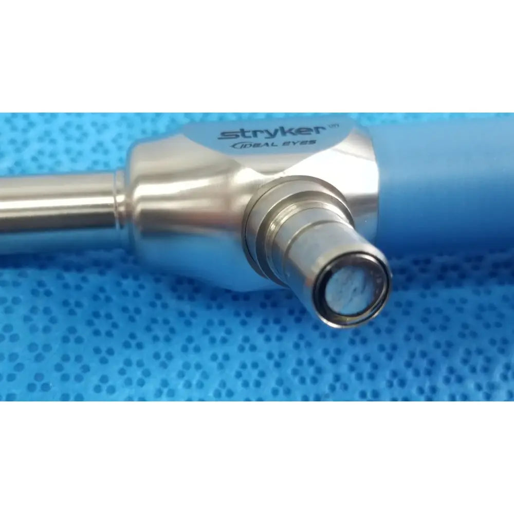 Stryker ideal eyes 10mm surgical endoscope with metallic body and blue ergonomic grip for autoclavable use