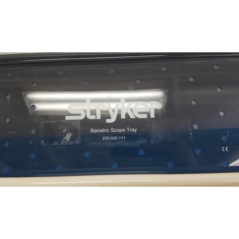 Stryker bariatric scope tray model 233-032-111 with dark blue translucent perforated surface for ideal eyes 10mm scopes