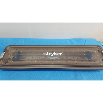 Stryker ideal eyes 10mm autoclavable blue surgical instruments in transparent perforated plastic tray with tray