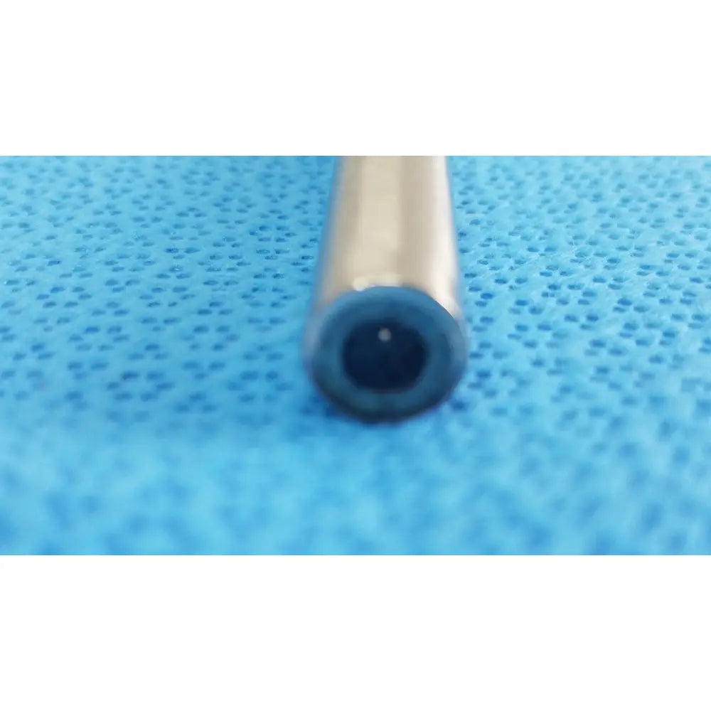 A sleek metallic cylindrical ideal eyes 10mm tube with polished silver finish and dark blue rubberized end cap