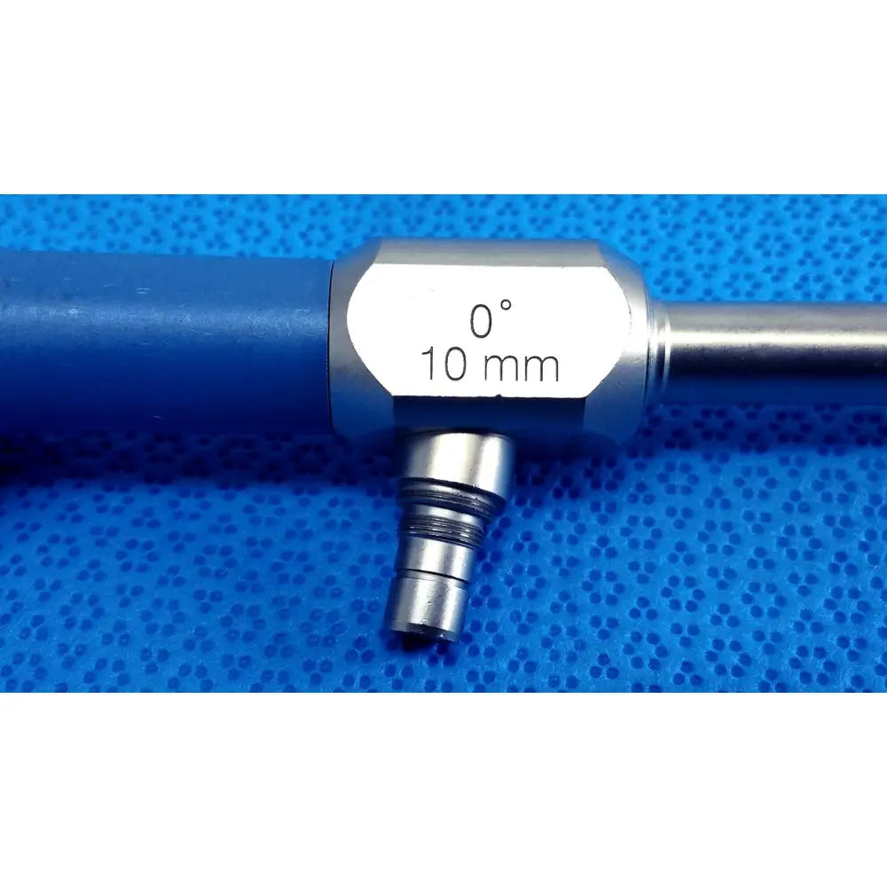 Silver metallic stryker 502-457-010 10mm 0° autoclavable endoscope with blue handle and engraved marking for reuse medical use