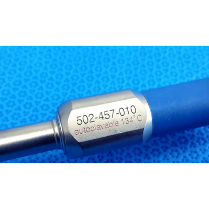 Silver metallic cylindrical autoclavable endoscope probe with blue handle 10mm 0° reuse medical instrument