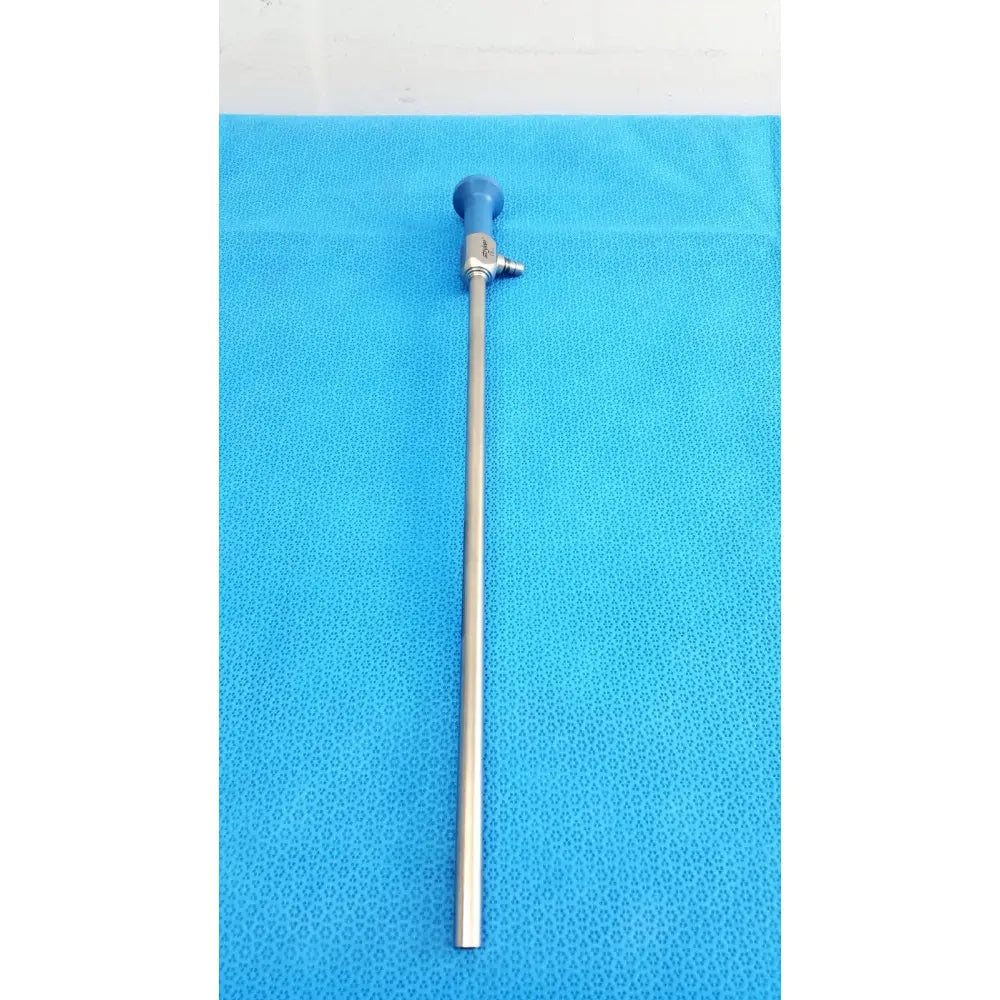 Silver stryker 502-457-010 10mm 0° autoclavable endoscope with blue ergonomic handle and metallic joints for reuse medical use