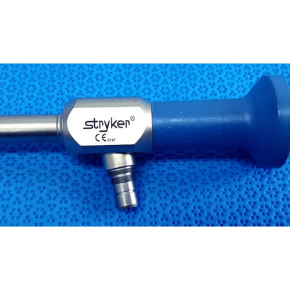 Stryker 502-457-010 10mm 0° autoclavable endoscope with blue handle and metallic shaft for reuse medical applications