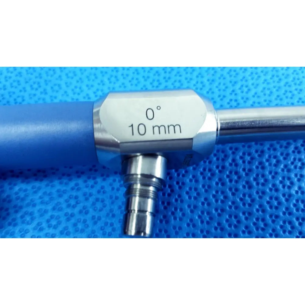 Blue-handled stryker 502-457-010 10mm 0° autoclavable endoscope with metallic hexagonal adjustment collar for reuse medical use