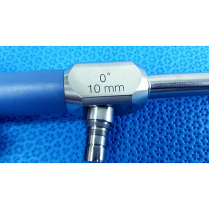 Blue-handled stryker 502-457-010 10mm 0° autoclavable endoscope with metallic hexagonal adjustment collar for reuse medical use