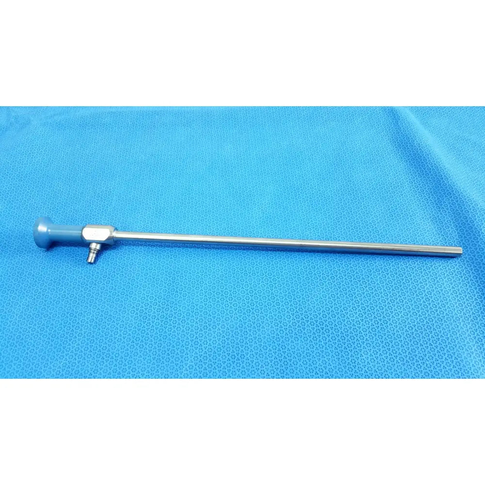 Silver stryker 502-457-010 10mm 0° autoclavable endoscope with blue-handled control knob and metallic shaft for reuse medical use