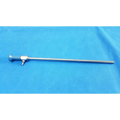 Silver stryker 502-457-010 10mm 0° autoclavable endoscope with blue-handled control knob and metallic shaft for reuse medical use