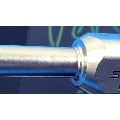 Silver-colored autoclavable endoscope rod with 10mm 0° machined shaft and hexagonal head for reuse medical use