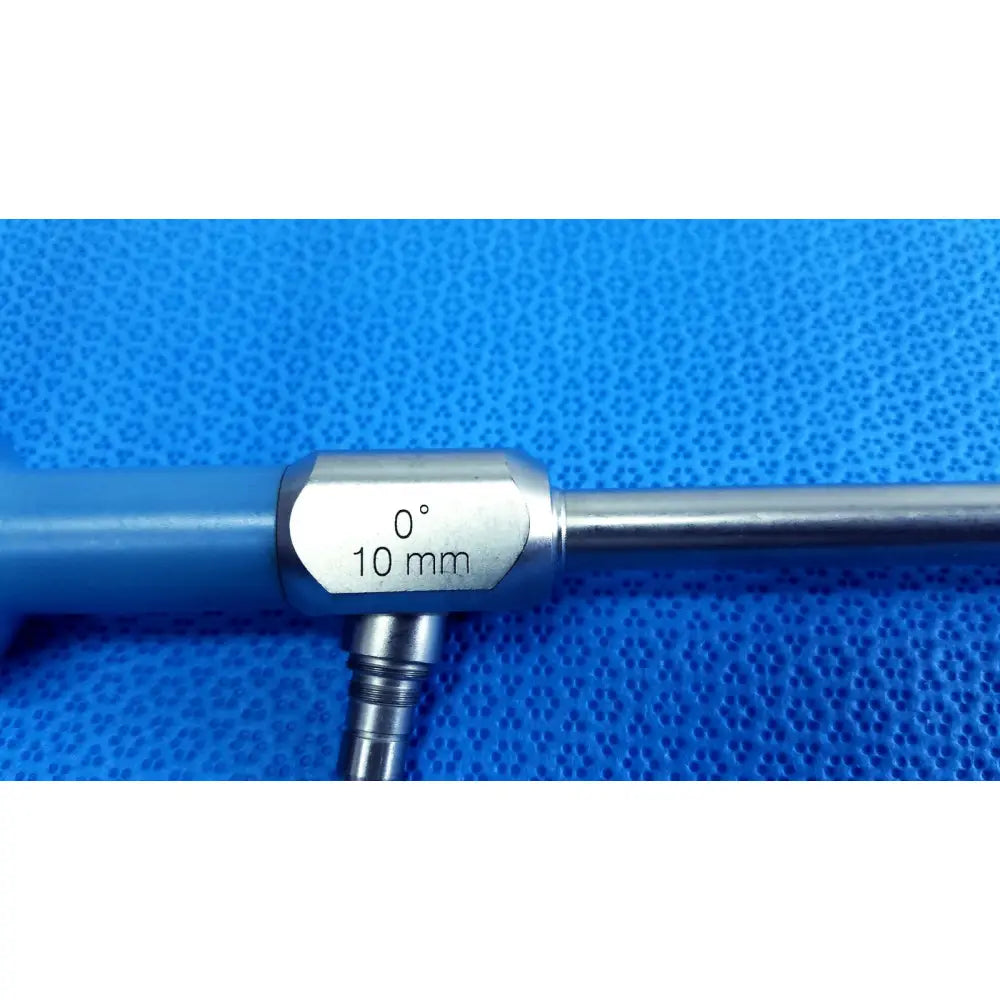 Stryker 502-457-010 autoclavable endoscope with blue handle 10mm 0° stainless steel shaft and engraved measurements