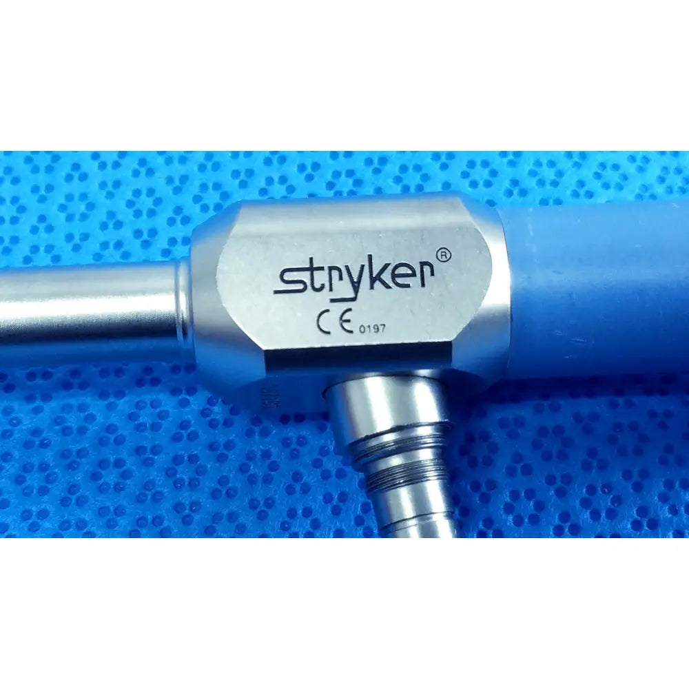 Stryker 502-457-010 10mm 0° autoclavable endoscope with metallic silver body and blue ergonomic grip for reuse medical use