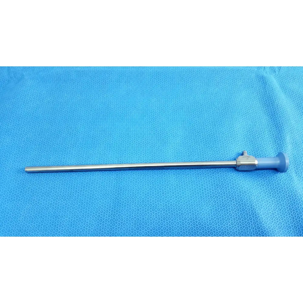 Silver stryker 502-457-010 10mm 0° autoclavable endoscope with blue-handled tip and metallic shaft for reuse medical use