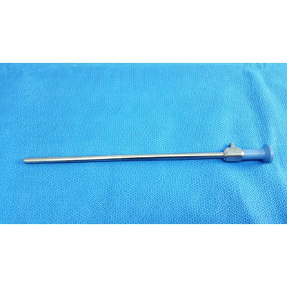 Silver stryker 502-457-010 10mm 0° autoclavable endoscope with blue-handled tip and metallic shaft for reuse medical use