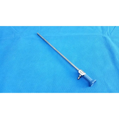 Silver surgical stryker 502-457-010 10mm 0° autoclavable endoscope with blue ergonomic handle and metallic joints for reuse medical procedures