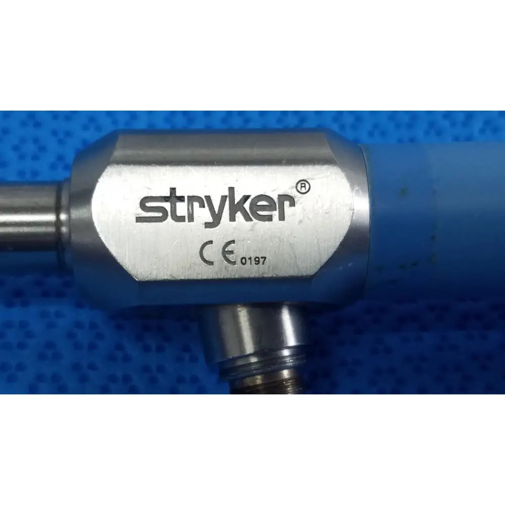 Silver stryker 10mm 0° autoclavable endoscope with blue handle and engraved brand logo for reuse medical procedures