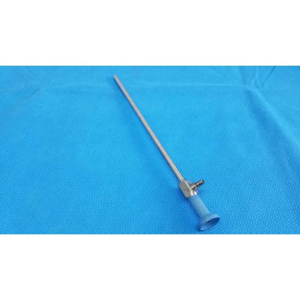 Silver stryker 502-457-010 10mm 0° autoclavable endoscope with blue ergonomic handle and metallic joints for reuse medical use