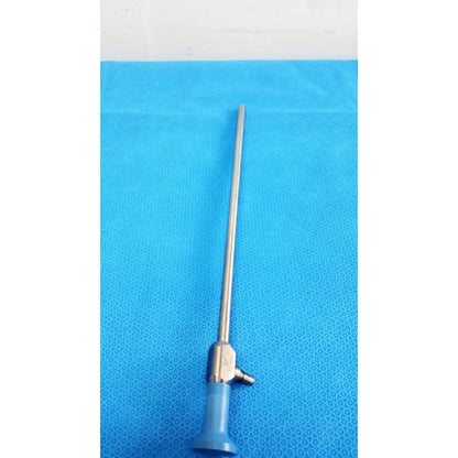 Silver stryker 502-457-030 10mm 30° autoclavable endoscope with blue ergonomic handle and metallic shaft for reuse medical use