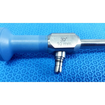 Stryker 502-457-030 10mm 30° autoclavable endoscope with metallic shaft and blue handle for reuse medical procedures