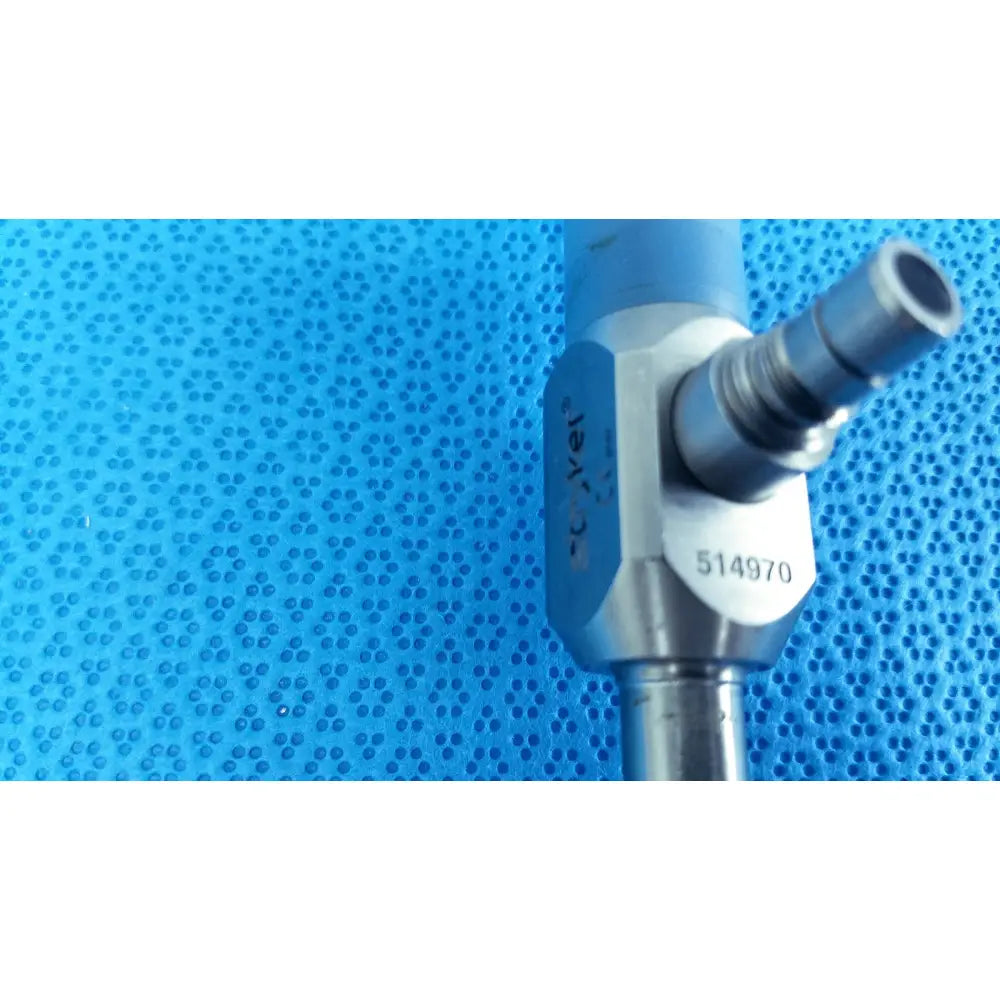 Silver metallic stryker 502-457-030 10mm 30° autoclavable endoscope with hexagonal body and serial number 514970
