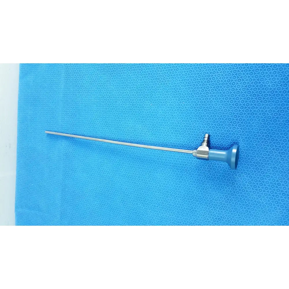 Silver surgical endoscope with blue handle and metallic joints for ideal eyes 5mm autoclavable use by stryker
