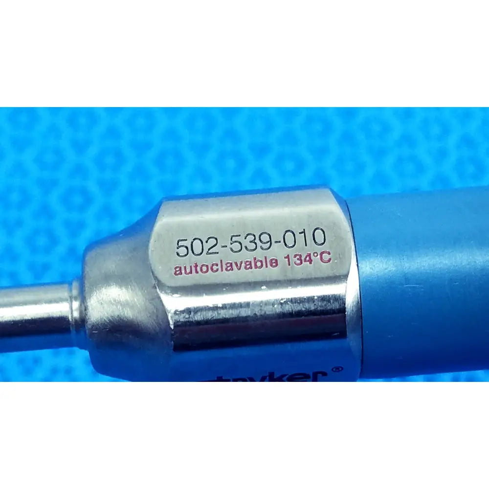 Silver metallic stryker ideal eyes 5mm autoclavable endoscope with blue handle and engraved model number 502-539-010