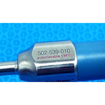 Silver metallic stryker ideal eyes 5mm autoclavable endoscope with blue handle and engraved model number 502-539-010