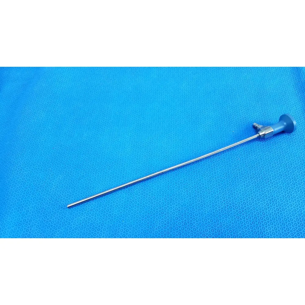 Silver surgical endoscope with blue ergonomic handle and metallic shaft ideal eyes 5mm autoclavable for precision use