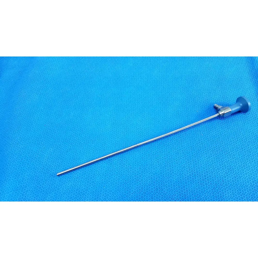 Silver surgical endoscope with blue ergonomic handle and metallic shaft ideal eyes 5mm autoclavable for precision use