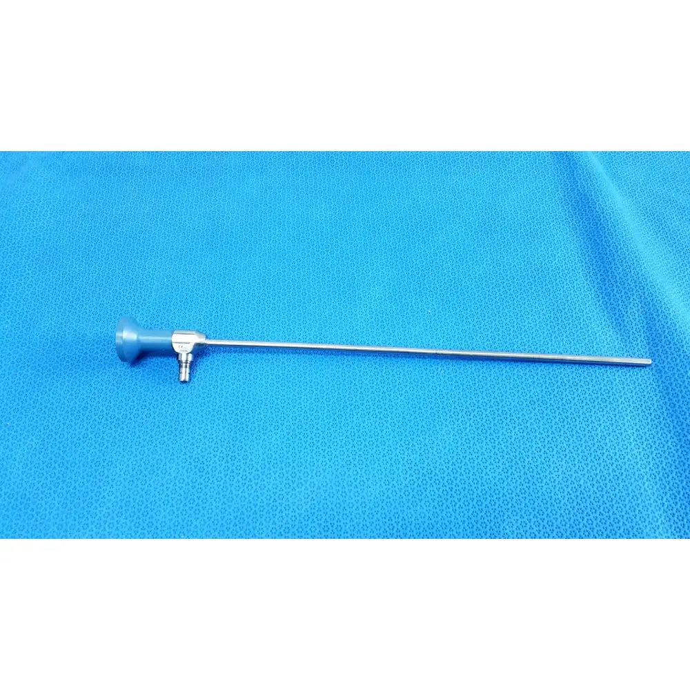 Silver surgical endoscope with blue handle and metallic shaft from stryker ideal eyes 5mm autoclavable model 502-539-010