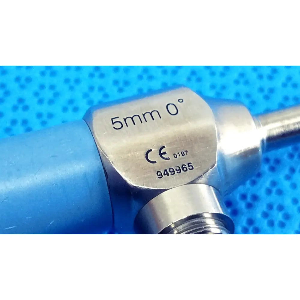 Metallic 5mm endoscope tip with engraved markings and blue housing for stryker ideal eyes 5mm 0° autoclavable endoscope