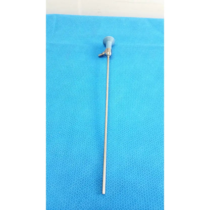 Silver surgical instrument with blue plastic handle and metallic shaft from stryker ideal eyes 5mm autoclavable endoscope