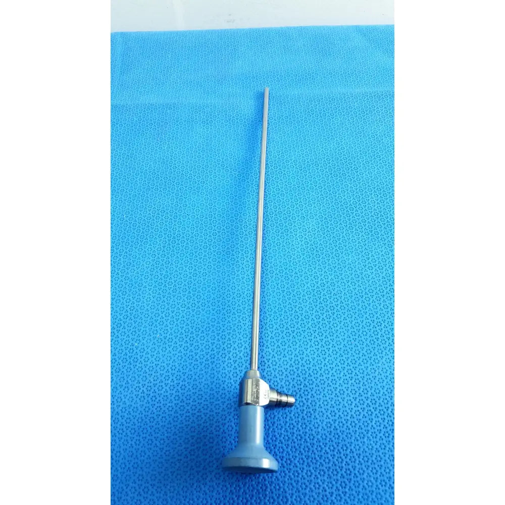 Silver surgical endoscope with blue plastic handle and metallic joints in stryker ideal eyes 5mm 0° autoclavable model