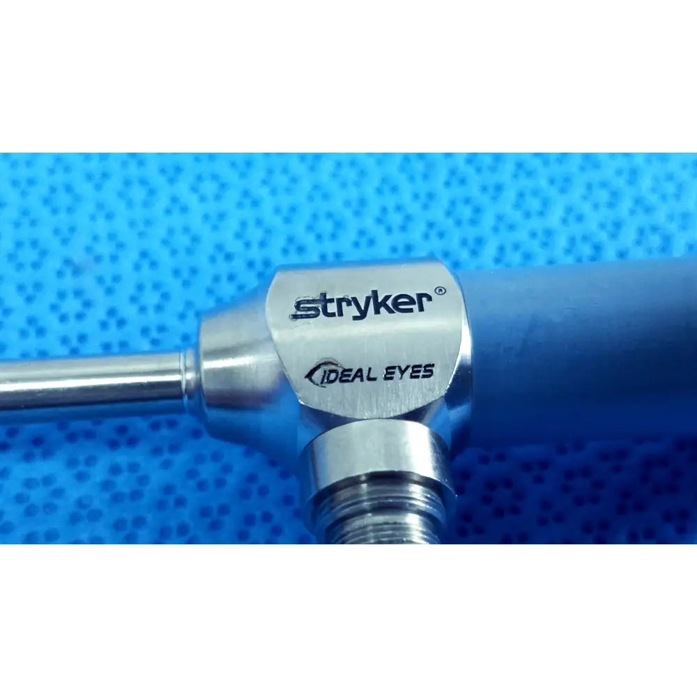 Stryker ideal eyes 5mm autoclavable endoscope with metallic silver body and blue handle for surgical use