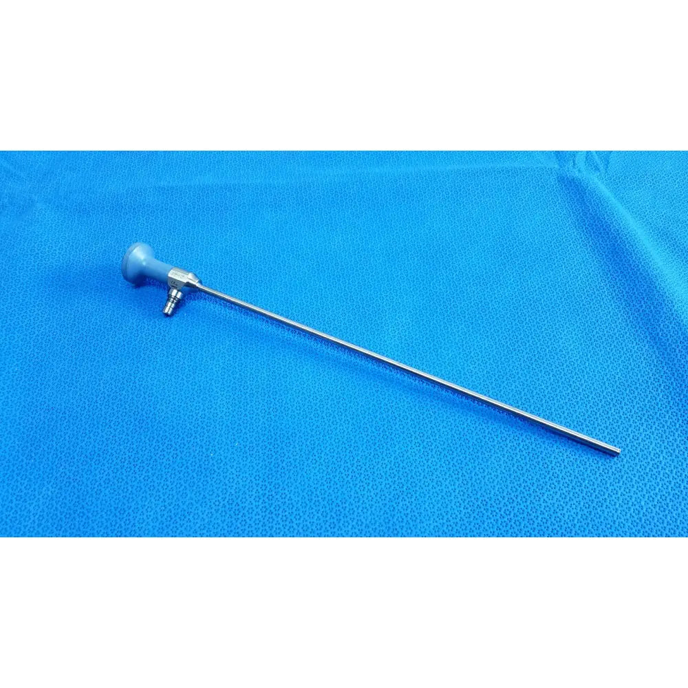 Silver surgical endoscope with light blue ergonomic handle and metallic joints for stryker ideal eyes 5mm use