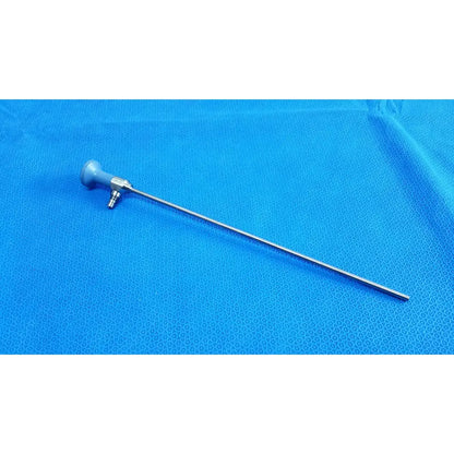 Silver surgical endoscope with light blue ergonomic handle and metallic joints for stryker ideal eyes 5mm use