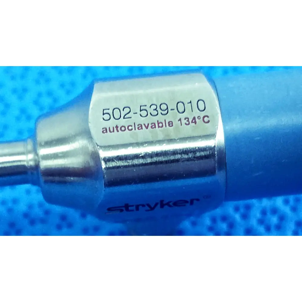 Silver metallic stryker ideal eyes 5mm autoclavable endoscope with blue handle labeled 502-539-010 134°c