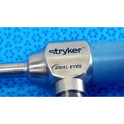 Stryker 502-539-010 ideal eyes 5mm endoscope with metallic silver head and blue handle for surgical use