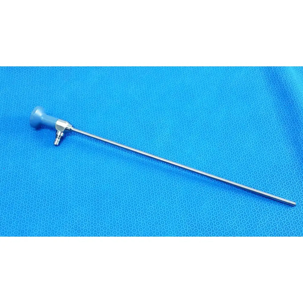 Silver surgical endoscope stryker ideal eyes 5mm with translucent blue handle and metallic joints autoclavable design
