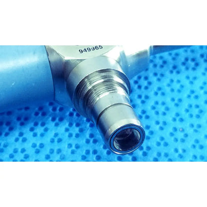 Stainless steel medical-grade connector with threaded fittings and engraved serial number for stryker ideal eyes 5mm endoscope
