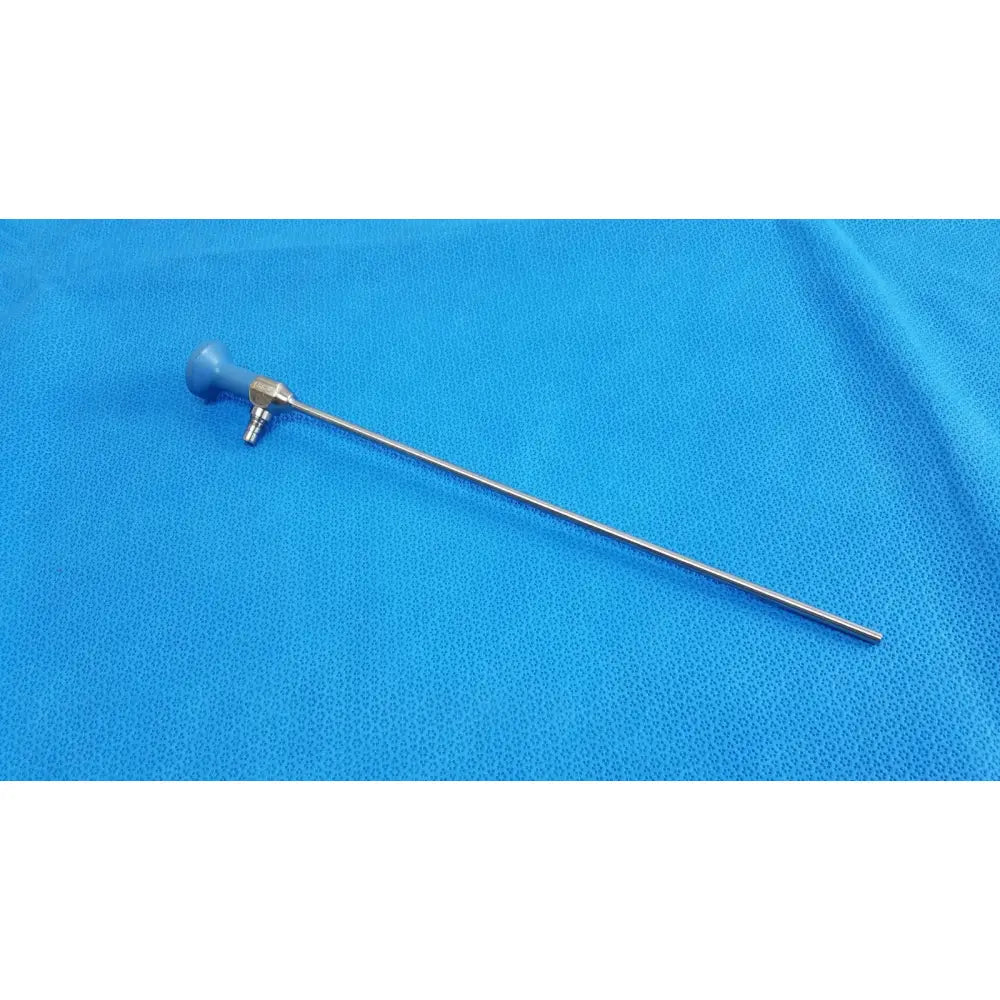 Silver surgical endoscope with blue ergonomic handle and brass fittings ideal eyes 5mm autoclavable by Stryker